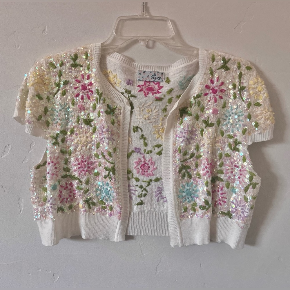 🆕 Sequin Floral Short Sleeve Cardigan